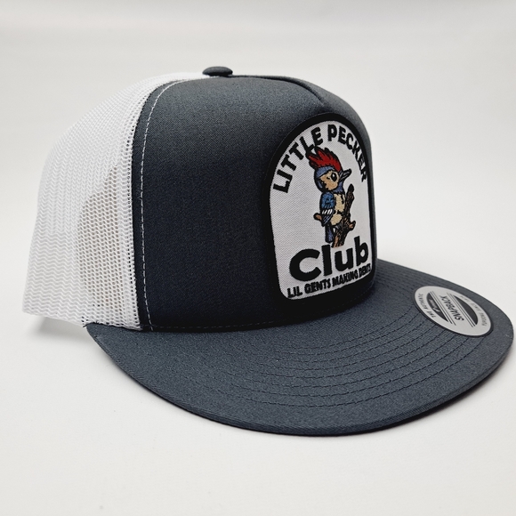 Little Pecker Club Patch Flat Bill Trucker Mesh Snapback Cap Gray White - Picture 3 of 4